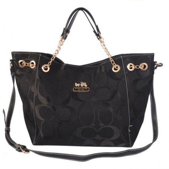 Coach Chelsea In Signature Medium Black Totes AZB - Click Image to Close